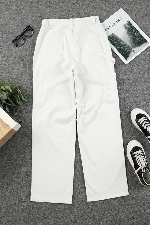 High Waist Straight Leg Cargo Pants with Pockets